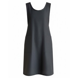 Hello Gem 亞麻側邊開衩長版圍裙, 黑色, 1個