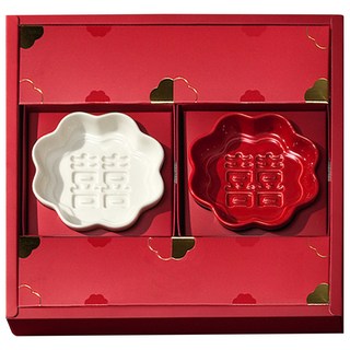 Mao's樂陶陶 花見囍囍 顯影醬油碟禮盒組 28 x 28 x 3.5cm, 白囍 + 紅囍, 1組