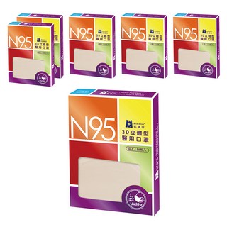 BLUE EAGLE 藍鷹牌 成人N95立體型醫用口罩, 混和顏色, 10片, 6盒