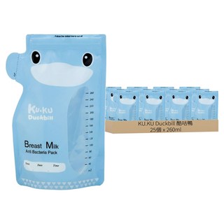 KU.KU. 酷咕鴨 雙出口立體母乳保鮮袋 防漏夾鏈設計 不佔空間 密封性佳, 260ml, 25個, 1袋
