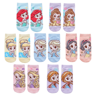 ONEDER 旺達棉品 迪士尼公主系列直版襪 Set 7, 15-22cm, 成份: 棉54%, 15~22cm, 混色