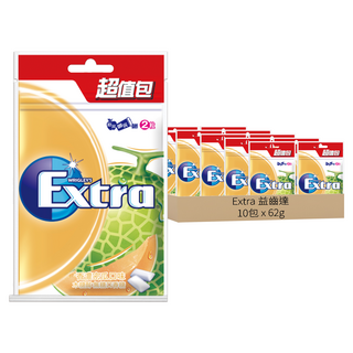 Extra 益齒達 潔淨無糖口香糖 香濃密瓜口味, 62g, 10包