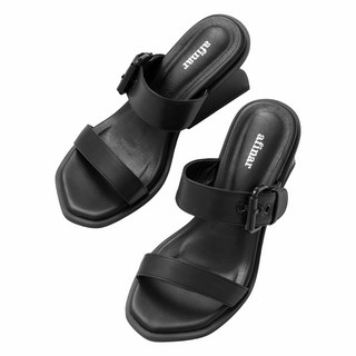 afinar 雙繫帶搭扣穆勒涼鞋 (5公分鞋跟), 黑色的, 235