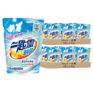 Attack 一匙靈 台灣公司貨 制菌 超濃縮洗衣精 補充包, 1.9kg, 12包