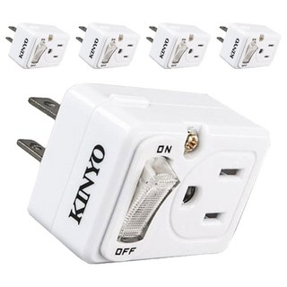 Kinyo 節電1開2插分接器 2孔 + 3孔 MR-5352, 白色, 5個, 54mm