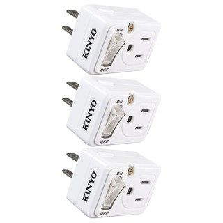 Kinyo 節電1開2插分接器 2孔 + 3孔 MR-5352, 白色, 3個, 54mm