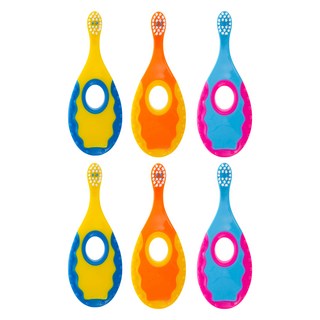 VITAHALO 兒童牙刷 適合0-3歲寶寶 柔軟刷毛, 黃色+橘色+藍色, 6支, 1組