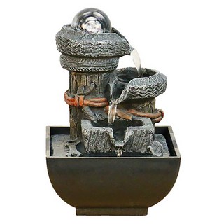 風水擺件 水流石臼, 樹脂材質, 擺設裝飾, 13 x 13 x 19cm