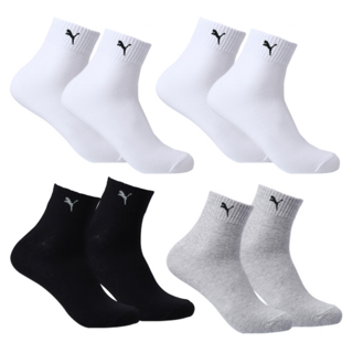 PUMA Aerosilver 毛圈中筒襪 4雙組, 1套, 白色 + 灰色 + 黑色