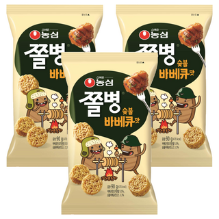 농심 쫄병스낵 숯불바베큐맛, 90g, 3개