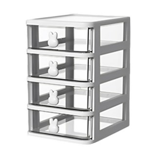 可愛童趣桌面抽屜收納盒 透明視窗 4層, 1個, 白色