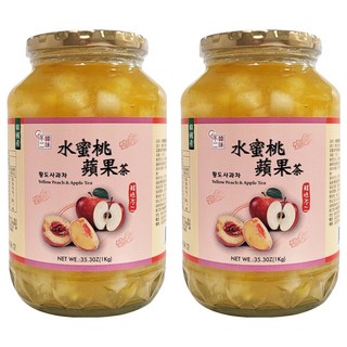 韓味不二 水蜜桃蘋果茶果醬，富含果肉，補充能量, 1kg, 1入, 2罐