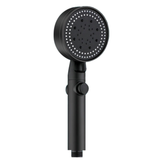 五檔SPA一鍵增壓止水蓮蓬頭, 黑色, 1個, 五檔調節出水模式, 矽膠出水口