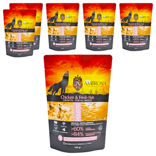 AMBROSIA 安柏希雅 幼母犬用 無穀鮮肉犬糧, 雞肉 + 鮮魚, 100g, 6包