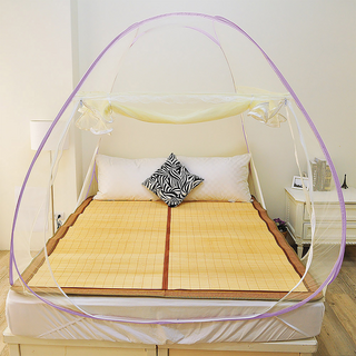 三開門拉鏈彈開式 蒙古包蚊帳 加大6尺, 米白色