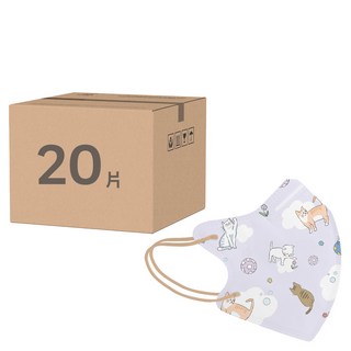 CS 凱馺國際 3D兒童立體醫用口罩 未滅菌 XS, 20片, 1袋, 貓語樂園