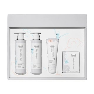 貝恩 嬰兒歡心禮盒4件組 泡泡香浴露200ml + 洗髮精200ml + 全效護膚膏75ml + 細紙軸棉花棒75支, 1組