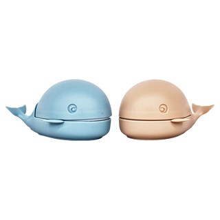 OMORY 北歐風可愛鯨魚洗衣刷附座 PP材質 刷柄空心設計, 藍色 + 卡其色, 1組