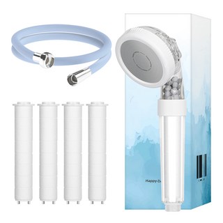 해피달링 3WAY 필터 샤워기 + 필터 4개 + 리플랜 샤워호스 2m 세트, 1세트, 베이비블루
