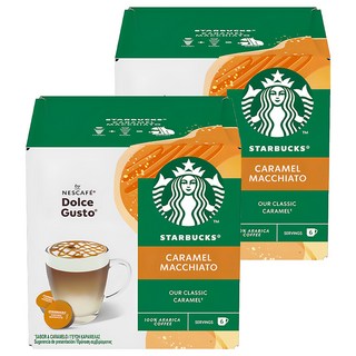 STARBUCKS 星巴克 NESCAFE 雀巢咖啡 Dolce Gusto 多趣酷思 焦糖瑪奇朵咖啡膠囊 咖啡膠囊5.5g 6顆 + 牛奶膠囊15.8g 6顆, 2盒, 21.3g, 12顆