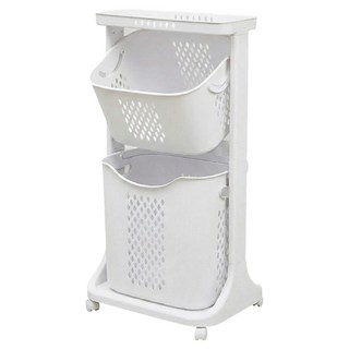 LIVENS 移動式雙層洗衣籃, 米白色
