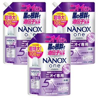 LION 獅王 NANOX one 奈米樂超濃縮抗菌洗衣精 特大補充裝 室內晾衣 紫色, 3個, 1080g