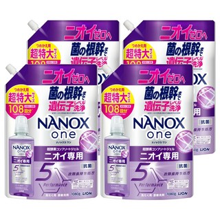 LION 獅王 NANOX one 奈米樂超濃縮抗菌洗衣精 特大補充裝 室內晾衣 紫色, 4個, 1080g