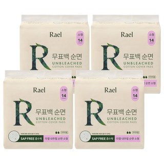 라엘 무표백 순면 생리대, 소형, 14개입, 4개