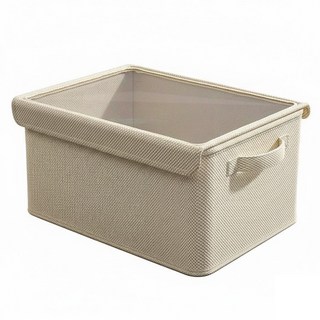 ANTIAN 可折疊透明側翻防塵蓋衣物收納盒 55L, 米色, 1個