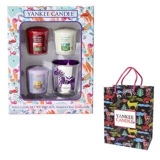 YANKee CANDLe 許願蠟燭3入 + 銀色瑞典小馬紫色燭台 + 提袋禮物組, 隨機出貨, 隨機出貨
