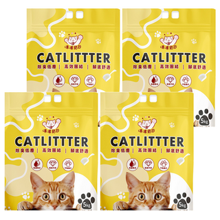 咪咪礦砂 膨潤土貓砂 除臭低塵 高校結團 觸感舒適 5KG, 4包, 無味
