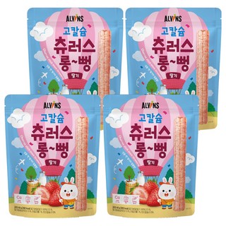 엘빈즈 유아용 고칼슘 츄러스 롱뻥, 딸기맛, 40g, 4개