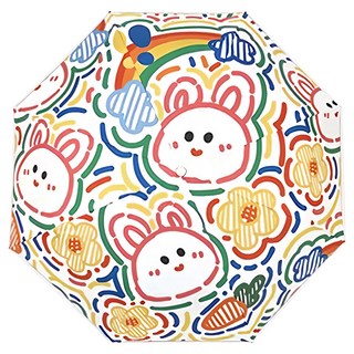 JB Design 兒童自動折疊傘 - 塗鴉彩虹兔, 97 x 57cm, 彩虹色