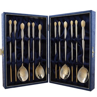 H.Jin 新丹青家庭鈦金湯匙組 + 購物袋, 1套, 湯匙 4p + 筷子 4p + 收納盒