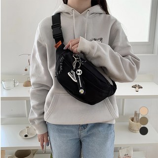 率性風雙拉鍊斜背腰包