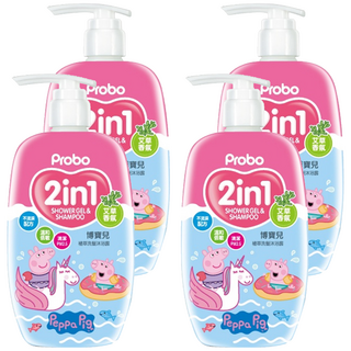 Probo 博寶兒 植萃洗髮沐浴露, 2合1 艾草香氛 溫和低敏配方, 500ml, 4瓶