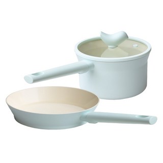 Buderus 快樂鳥鍋具3件組 深鍋18 x 10cm 2L + 深鍋蓋 + 平底鍋 24 x 4.8cm 1.5L, 本體 + 把手 + 鍋蓋, 香草藍, 1組