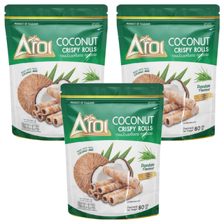 AROI香蘭風味椰子捲 香濃椰奶酥脆口感 獨立包裝方便攜帶, 80g, 3包