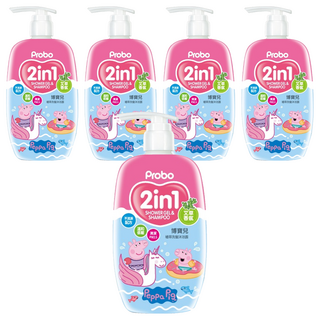 Probo 博寶兒 植萃洗髮沐浴露, 2合1 艾草香氛 溫和低敏配方, 500ml, 5瓶