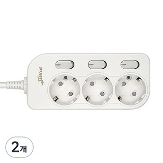번개표 절전형 뉴개별스위치 멀티탭 3구, 1.5m, 화이트, 2개