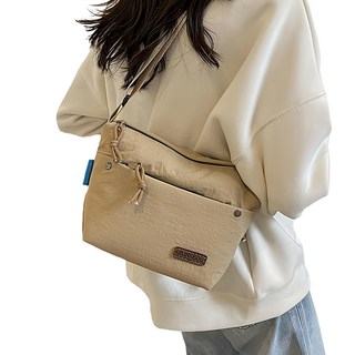MissBaek 女性尼龍抽繩斜背包, 淺褐色