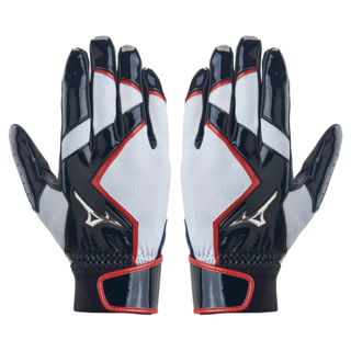 Mizuno 美津濃 打擊手套, 黑色 + 白色 + 紅色, 1雙