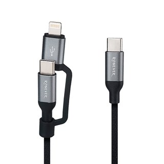 RONEVER TYPE-C-C+Lightning 鋁合金二合一充電線 VPC171 28g, 120cm, 太空灰, 1條