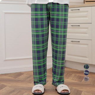 CARET 男士柔軟超彈力九分睡褲 格紋綠色 XL