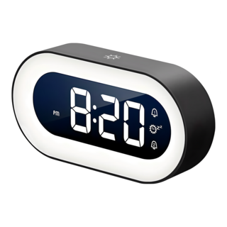 西格傢飾 文青馬卡龍橢圓智能LED小夜燈鬧鐘 - LED顯示 觸感舒適, 優雅黑, 1個