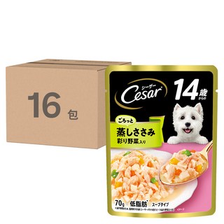 Cesar 西莎 成犬 蒸鮮包 幫助熟齡狗狗消化吸收, 特細切雞肉 + 蔬菜, 70g, 16包