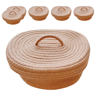 手工編織橢圓收納籃 附蓋 棉繩材質, 25 x 17 x 10cm, 6個, 原木色