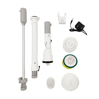 Jesopb 電動清潔刷 無線可充電 附4個刷頭, 灰色 + 白色, 1組