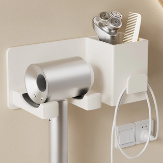 超級工廠 多功能吹風機架,白色,浴室收納好幫手,免打孔安裝, 1個