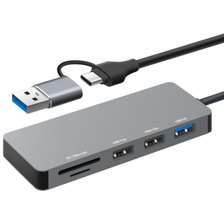 Home Planet 5口USB-A集線器 USB3.0+SD+mSD 120cm, HUB5A, 單色